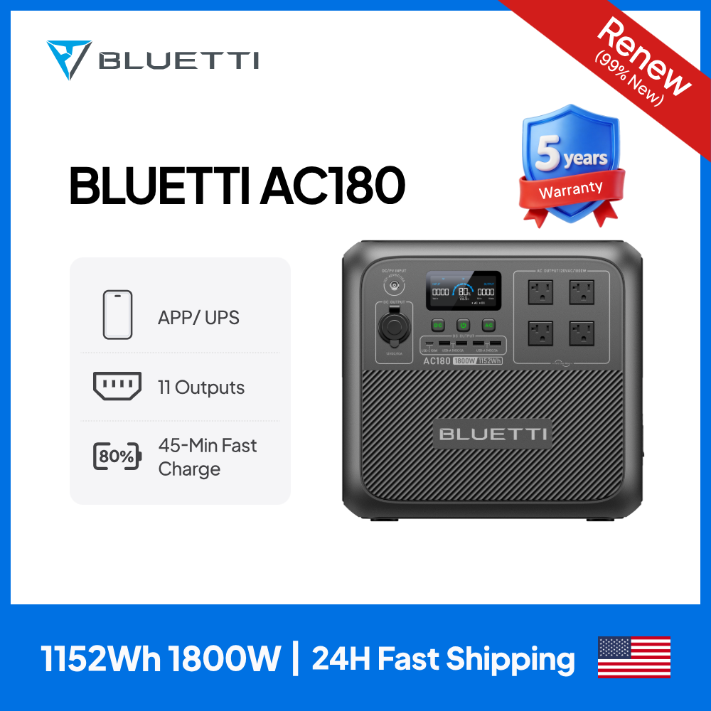Outdoor Power Source - 【RENEW】BLUETTI AC180 Solar Portable Power Station