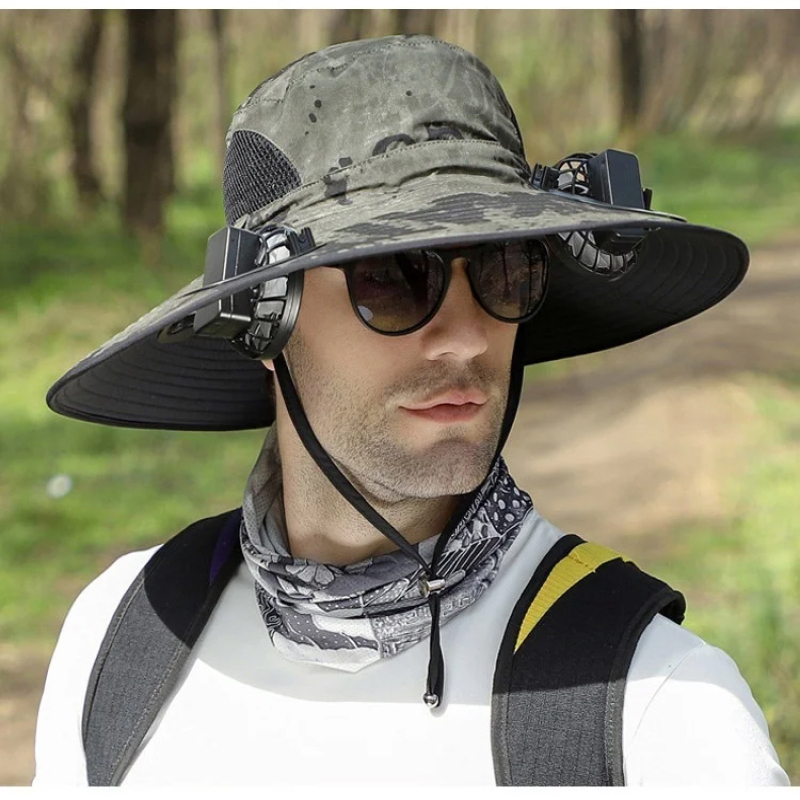 Outdoor Power Equipment Brands - Solar-Powered Dual Fan Fisherman Hat Summer